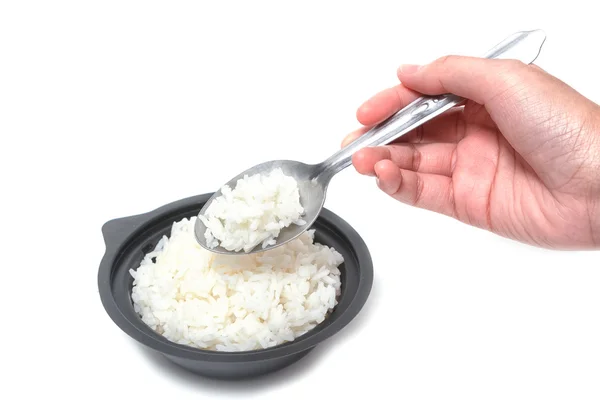 Arroz cozido ou arroz a vapor isolado sobre um fundo branco — Fotografia de Stock