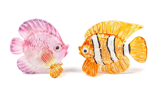 Two glass fish figurines on white background — Stock Photo, Image