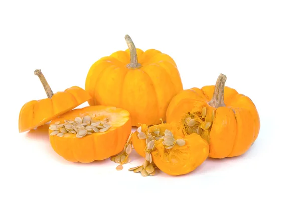 Freshly cut  pumpkin and seeds — Stock Photo, Image