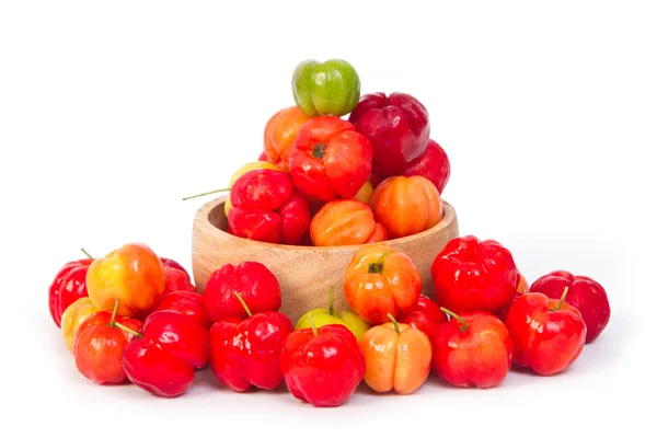 Barbados cherry in wooden blow — Stock Photo, Image