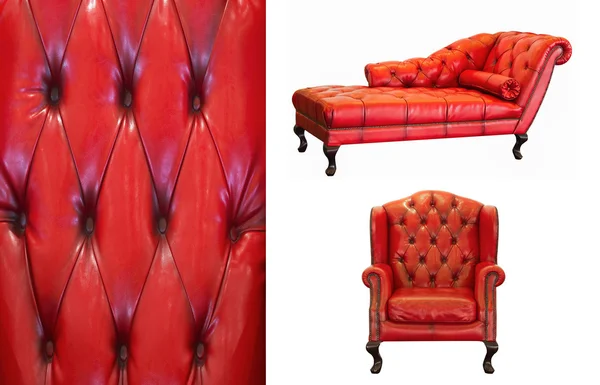 Vintage red leather furniture on white background — Stock Photo, Image