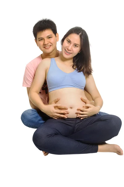 Boldog párok, párok együtt részt vett a terhességi osztályba — Stock Fotó