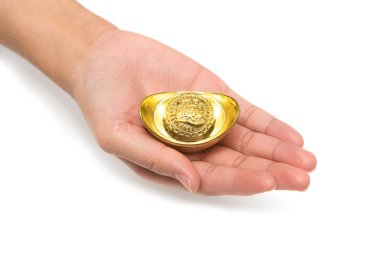 Çin Altın külçe veren el,