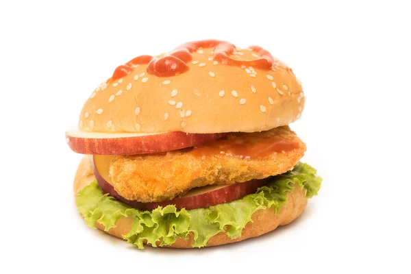Świeże ryby burger na białym tle — Zdjęcie stockowe