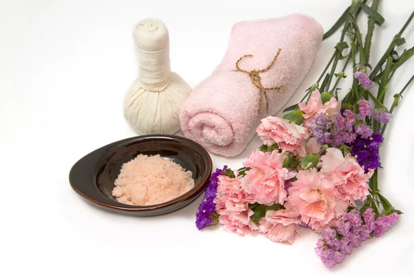 Spa composition with spa accessories and flower — Stock Photo, Image