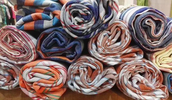 Pile of fabric rolls — Stock Photo, Image