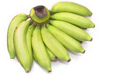 Beyaz arkaplanda yeşil muz demeti