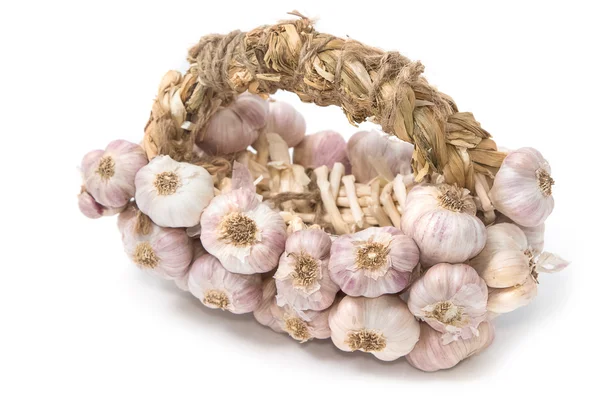 Bundle of garlic isolated on white backgrond — Stock Photo, Image