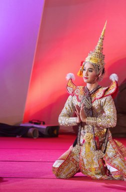 Bangkok, Tayland - 15 Ocak: Tay geleneksel kıyafet. aktörler p