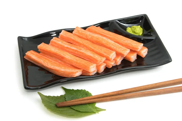 Imitation Crab Stick  in plate on white background — Stock Photo, Image