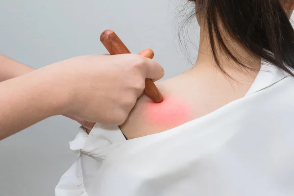 Thai massage health care procedure, kneading  shoulders muscles — Stock Photo, Image