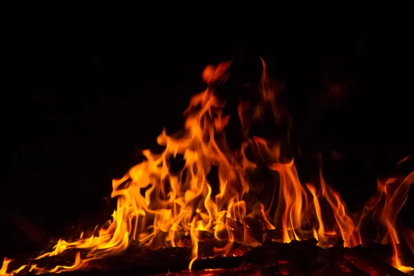 Fire flames on black background — Stock Photo, Image