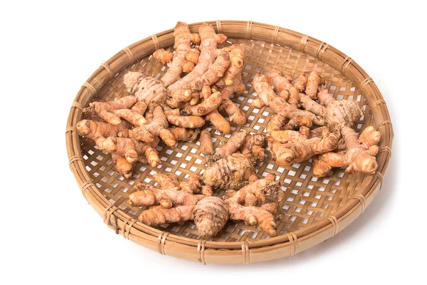 Turmeric root in the basket on white background — Stock Photo, Image