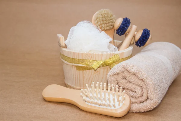 Massage in steam bath room, Sauna and Accessories Set — Stock Photo, Image