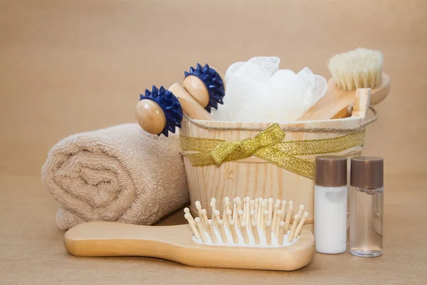 Massage in steam bath room, Sauna and Accessories Set — Stock Photo, Image