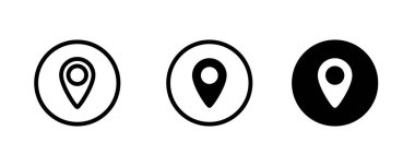 Harita nokta konumu simgeleri Düzenlenebilir Vuruş İşaretçisi, Konumlandırma, Navigasyon, GPS, yön, yer, pusula, temas, arama konsepti simgesi. Grafik tasarımı için düz stil, beyaz üzerine izole edilmiş logo