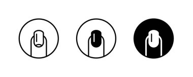 Tırnak cilası ikonu. Manikür, kuaför. Tırnak cilası, tırnak cilası, parmak, makyaj, güzellik prosedürü endüstrisi, kesici, boya, kadın eli, ayak parmağı, spa simgeleri, vektör, işaret, logo illüstrasyonu