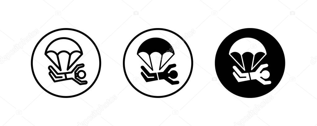 paragliding icon. Skydivers, Parachutist jumping, jumper, Parachute sport icons button, vector, sign, symbol, logo illustration editable stroke isolated on white