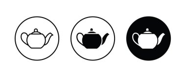 Sıcak içecek tabelası. Kahve demliği ikonu. Çay bardağı kupası. Çaydanlık, çaydanlık. Çaydanlık simgeleri düğmesi, vektör, işaret, sembol, logo, illüstrasyon, düzenlenebilir vuruş, düz tasarım biçimi beyaz doğrusal piktogram üzerinde izole edilmiş