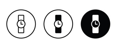 Kol saati simgesi, Saat, Bekleme, Zamanlayıcı simgeleri düğmesi, vektör, işaret, sembol, logo, illüstrasyon, düzenlenebilir vuruş, düz tasarım biçimi beyaz çizgisel piktogram üzerinde izole edilmiş