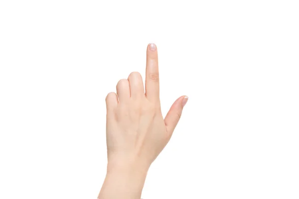 Female index finger on a white background. — Stock Photo, Image