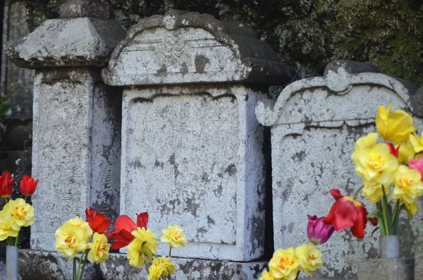 Tres Piedras Grises Diferente Altura Unen Como Parte Santuario Están —  Fotos de Stock