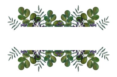 Parlak çiçeklerin ve yeşil dalların güzel suluboya çizimleri. Yakın çekim, insan yok, doku. Sevdikleriniz, akrabalarınız, dostlarınız ve meslektaşlarınız için tebrikler.