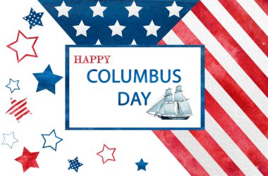 Columbus Günün kutlu olsun. Güzel tebrik kartı. Yakın çekim, yukarıdan görüş. Ulusal tatil konsepti. Ailen, akrabaların, arkadaşların ve meslektaşların için tebrikler.