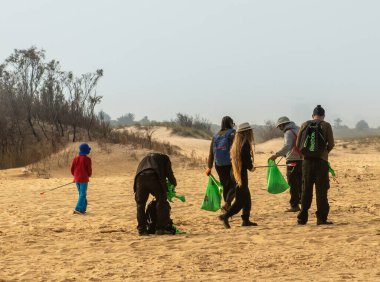 İsrail kıyıları açıklarında Akdeniz 'de ekolojik bir felaket. Petrol ürünlerinin büyük bir kısmı serbest bırakıldı. Gönüllüler kıyıları temizliyor. İsrail plajı Nitzanim Şubat 2021