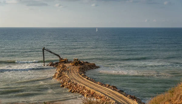Utsikt Från Observationsdäcket Staden Stranden Och Medelhavet Solig Dag Uppförande — Stockfoto