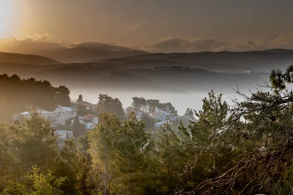 Sonnenaufgang Alot Tarshiha Blick Auf Die Libanesischen Berge Israel April — Stockfoto