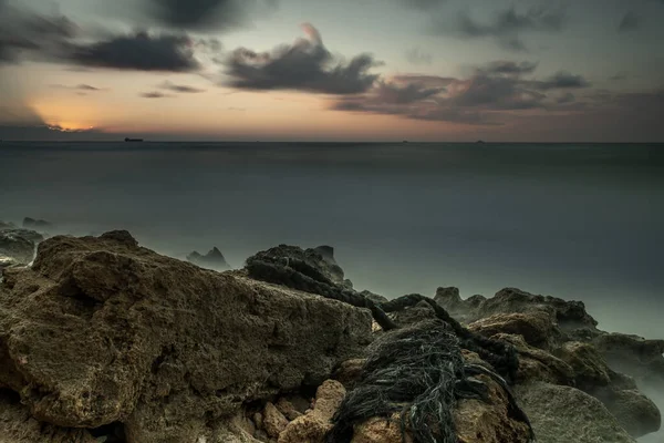 Средиземное Побережье Вечером Закате Ашкелон Израиль — стоковое фото