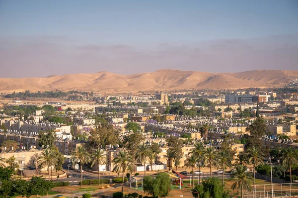 Early morning view of the city of Dimona. A large number of solar panels on the roofs of houses. Israel Dimona May 2021