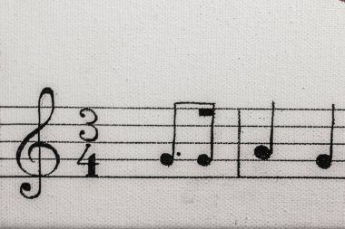Siyah nota, beyaz zemin üzerinde bir anahtar ve müzik satırları