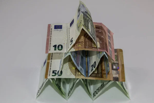 Ein Winziges Gebäude Aus Verschiedenen Euro Banknoten — Stockfoto