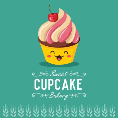 Eğlenceli çizgi film tatlım. Ekmek ve pasta çizgi film karakteri. Vektör çizim. 