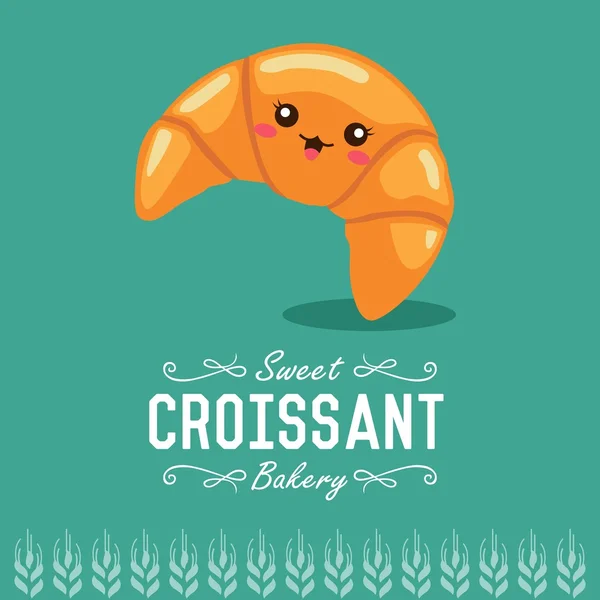 Roliga tecknade croissant. Bageri- och konditorivaror seriefigur. Vektor illustration. — Stock vektor