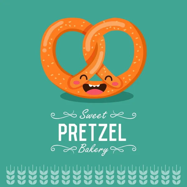 Spaß Cartoon Brezel. Bäckerei und Konditorei Zeichentrickfigur. Vektorillustration. — Stockvektor