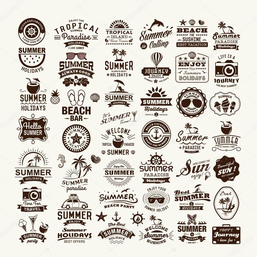 Summer design and typography design with labels, posters, logos and icons elements set.