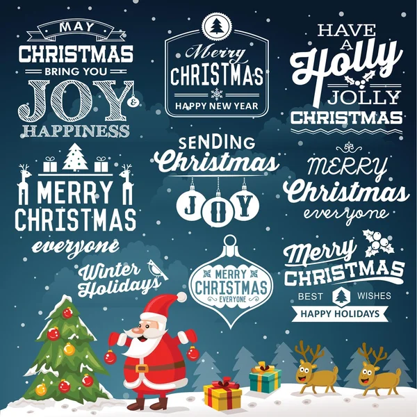 Collection de décoration de Noël de design calligraphique et typographique avec étiquettes, symboles et éléments d'icônes — Image vectorielle