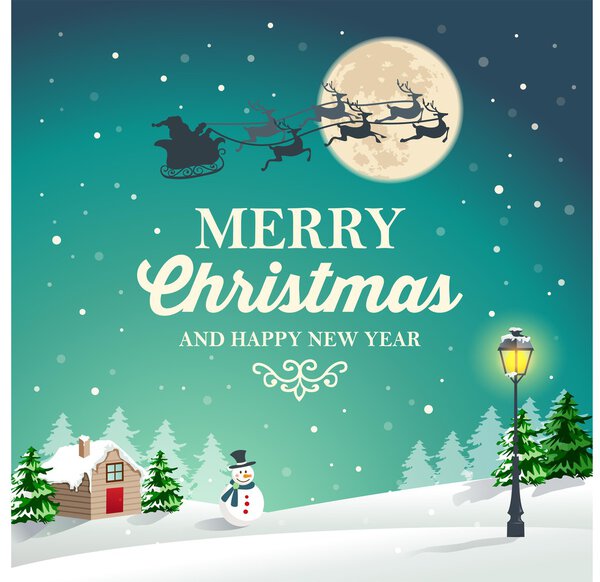 Пейзаж Зимнее Рождество Снежная ночь. Векторная иллюстрация
