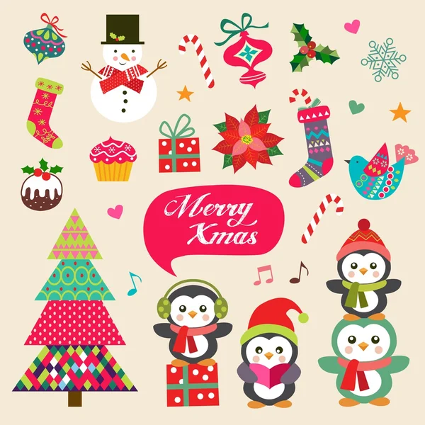 Conjunto vetorial de decoração de Natal com símbolos, ícones elementos — Vetor de Stock