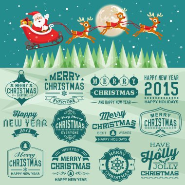 Kaligrafi ve Tipografik Tasarım simgeler öğeleri etiketlerle Noel dekorasyonu ayarla