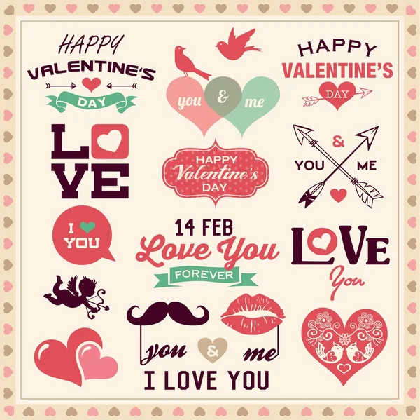 Collection d'éléments typographiques, étiquettes et icônes de la Saint-Valentin — Image vectorielle