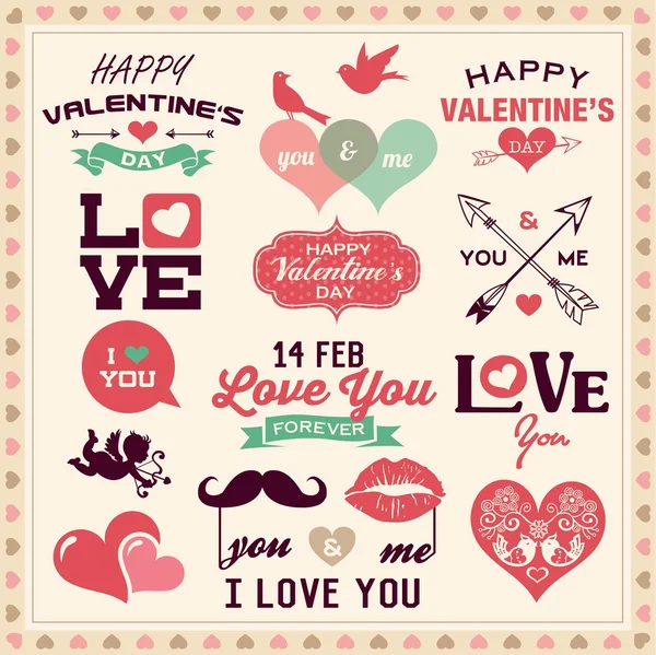 Valentine's day typography, labels and icons elements collection — Stock Vector