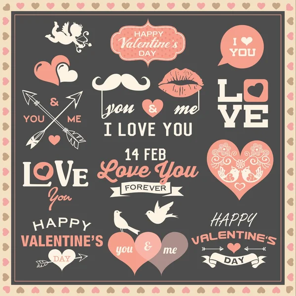 Étiquettes Saint-Valentin, icônes et éléments de design collection — Image vectorielle