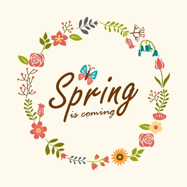 Fondo de diseño de primavera con hojas y flores — Vector de stock