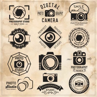 Photography vintage retro badges, labels and icons set. Vector photography logo templates. clipart