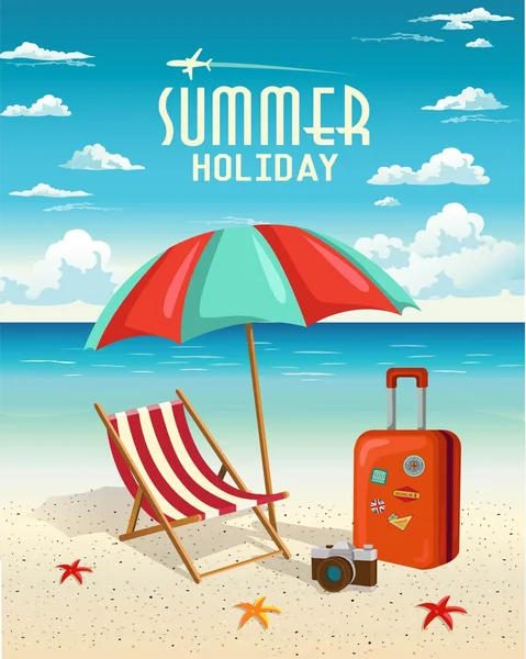 Summer beach holiday vector retro background. Travel and Vacation concept. — Stock Vector