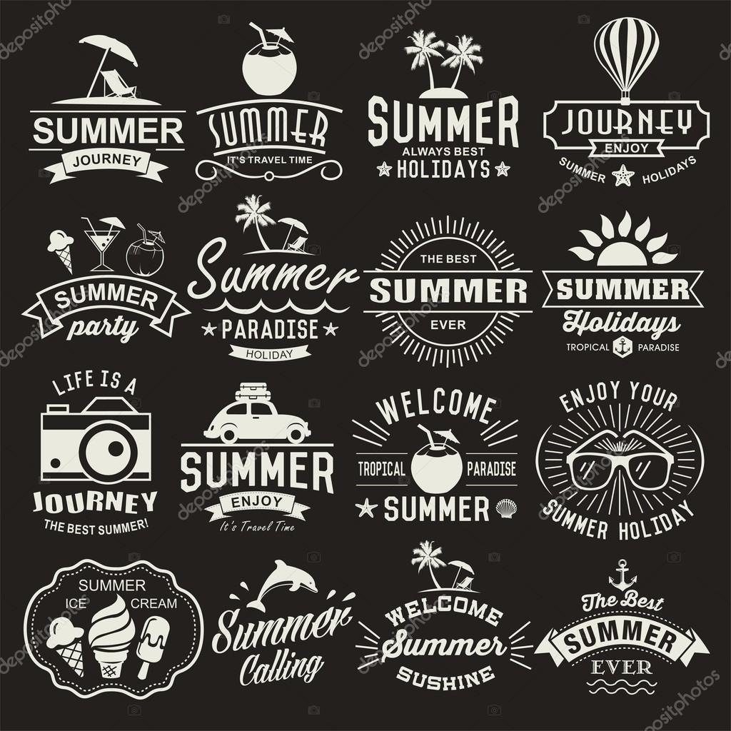 Summer logotypes set. Summer typography designs. Vintage design elements, logos, labels, icons, objects and calligraphic designs. Summer holidays.